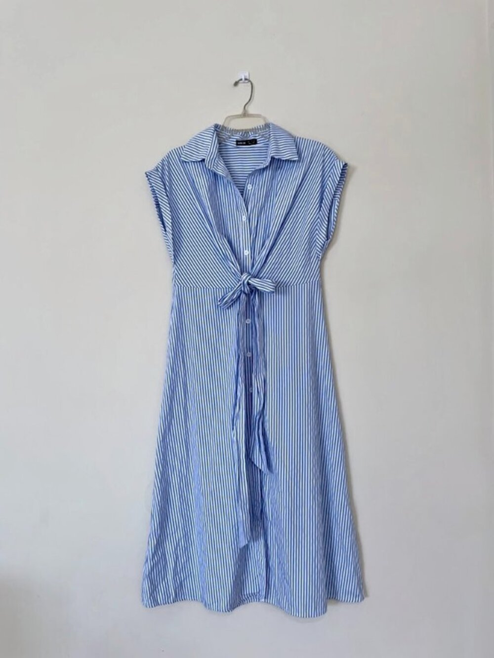 SHEIN Striped Button-Up Dress With Decorative Tie